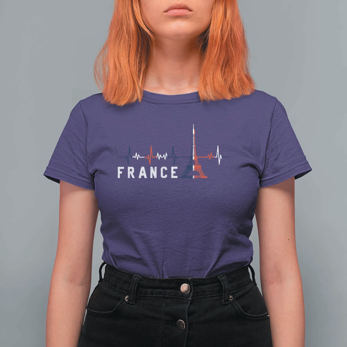 France Paris Heartbeat French Flag Eiffel Tower Souvenir Gift T Shirt For Women