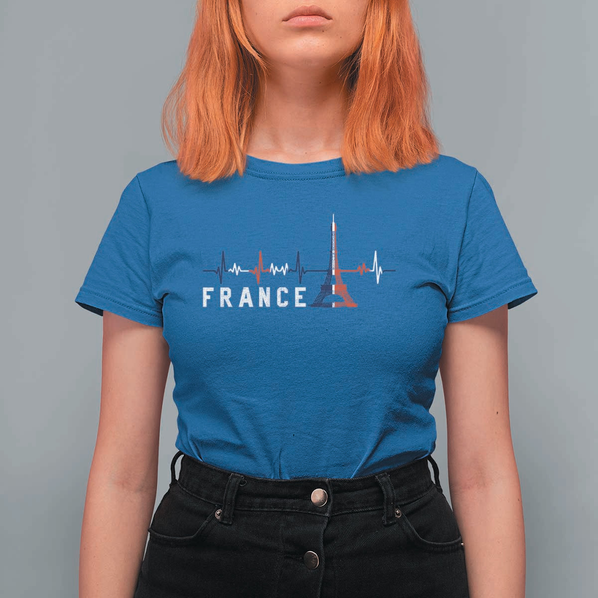 France Paris Heartbeat French Flag Eiffel Tower Souvenir Gift T Shirt For Women