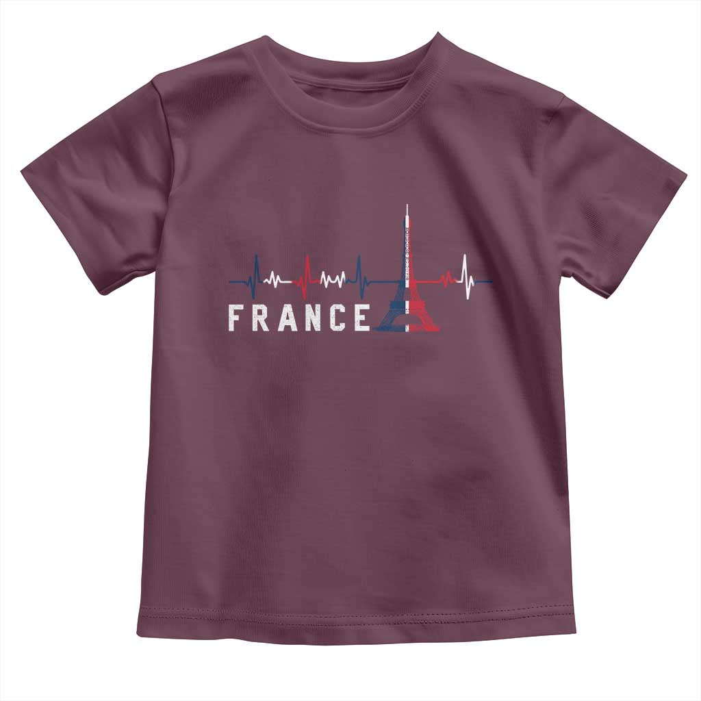 France Paris Heartbeat French Flag Eiffel Tower Souvenir Gift Toddler T Shirt