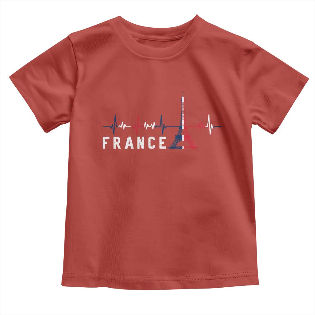 France Paris Heartbeat French Flag Eiffel Tower Souvenir Gift Toddler T Shirt