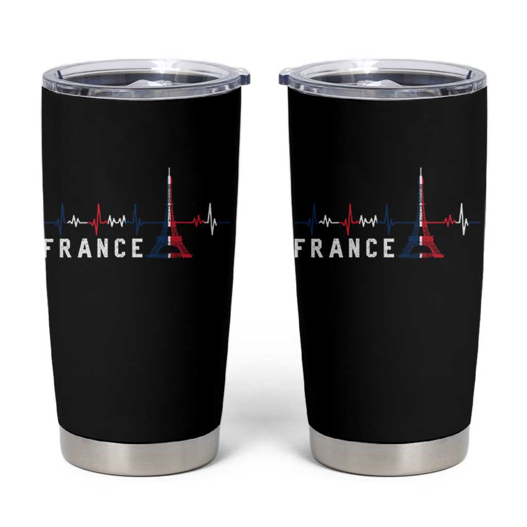 France Paris Heartbeat French Flag Eiffel Tower Souvenir Gift Tumbler Cup