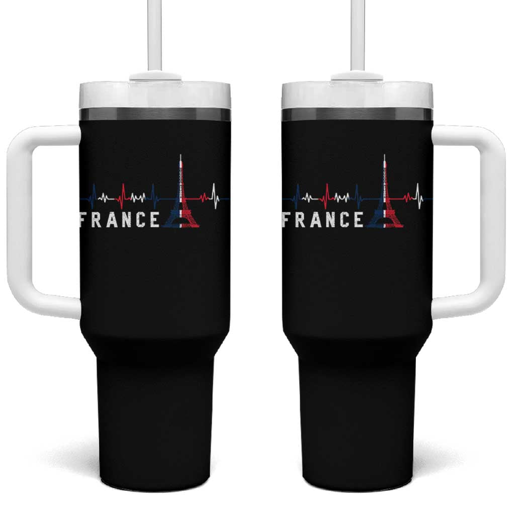 France Paris Heartbeat French Flag Eiffel Tower Souvenir Gift Tumbler With Handle