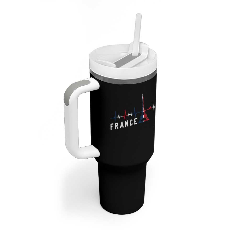 France Paris Heartbeat French Flag Eiffel Tower Souvenir Gift Tumbler With Handle
