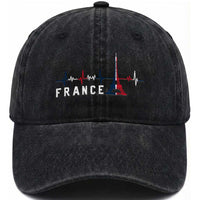France Paris Heartbeat French Flag Eiffel Tower Souvenir Gift Washed Cotton Baseball Cap