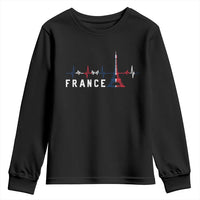 France Paris Heartbeat French Flag Eiffel Tower Souvenir Gift Youth Sweatshirt