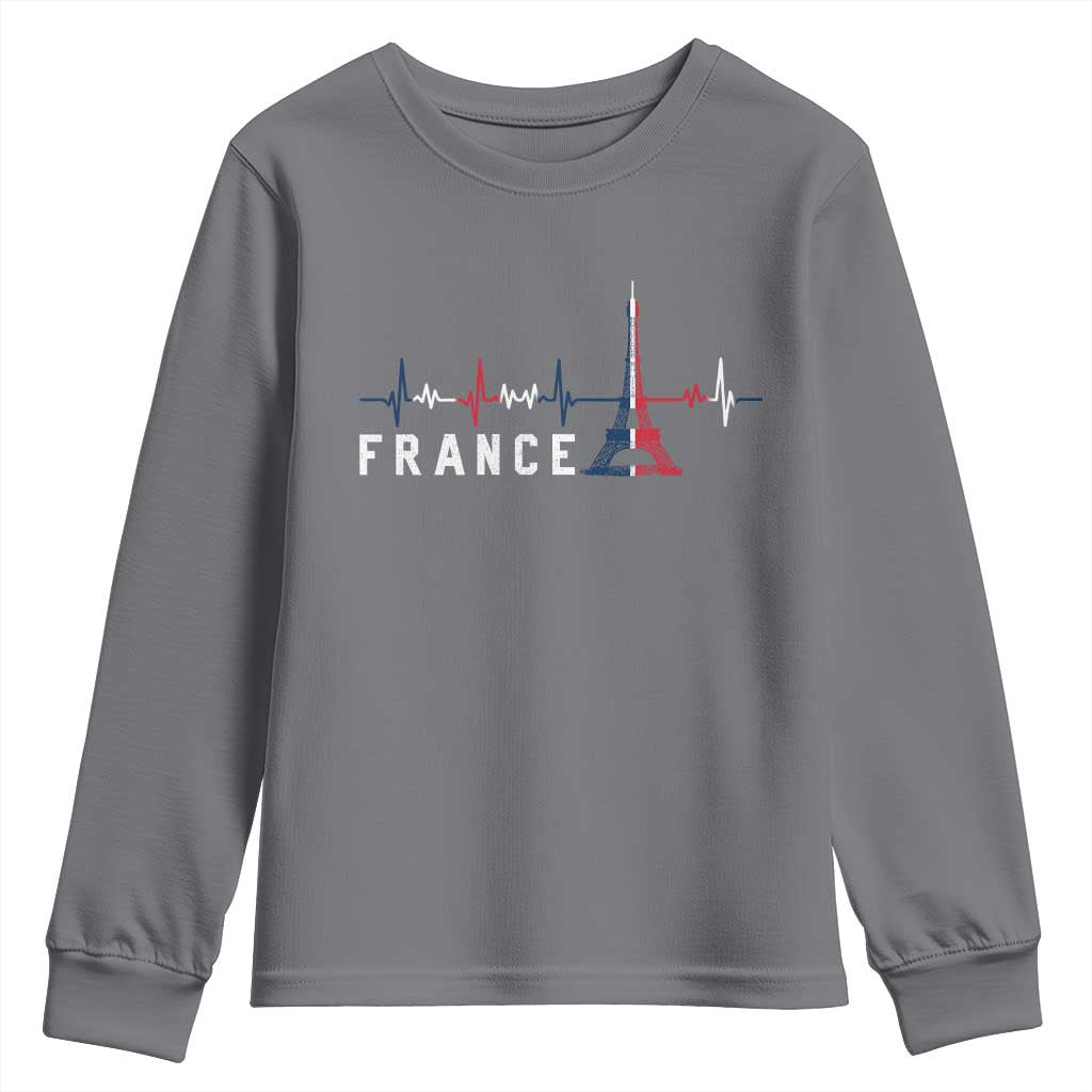 France Paris Heartbeat French Flag Eiffel Tower Souvenir Gift Youth Sweatshirt