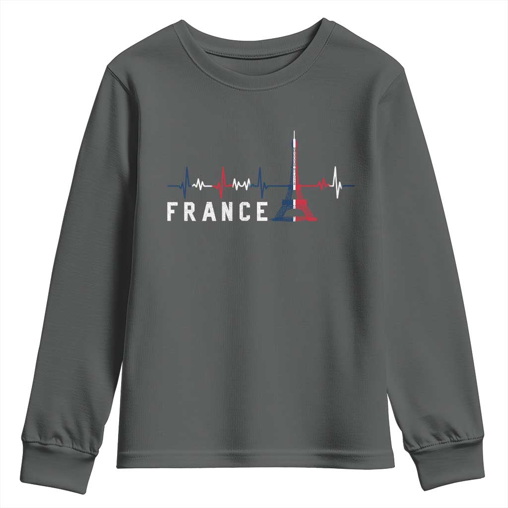 France Paris Heartbeat French Flag Eiffel Tower Souvenir Gift Youth Sweatshirt