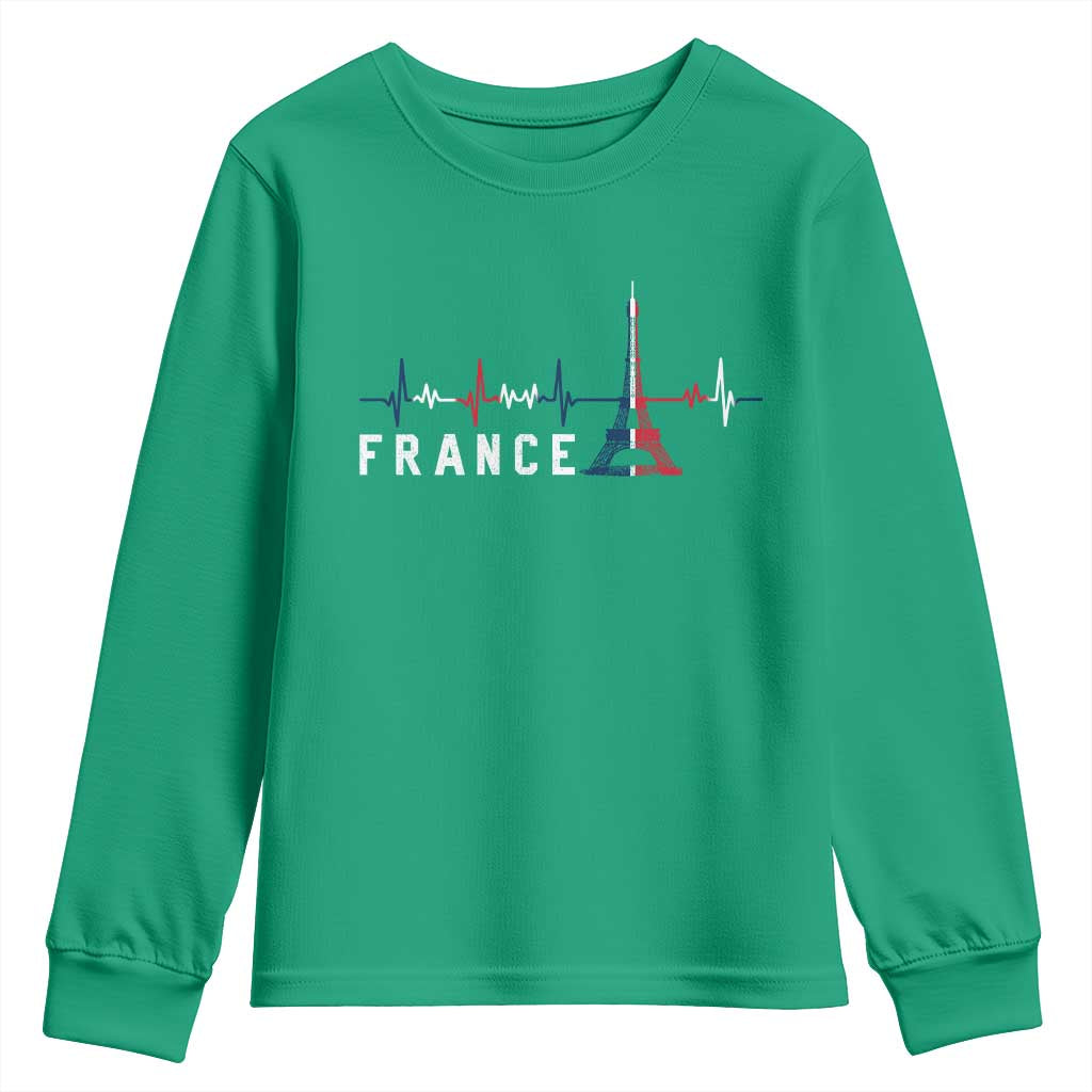 France Paris Heartbeat French Flag Eiffel Tower Souvenir Gift Youth Sweatshirt