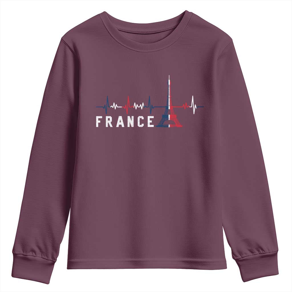 France Paris Heartbeat French Flag Eiffel Tower Souvenir Gift Youth Sweatshirt