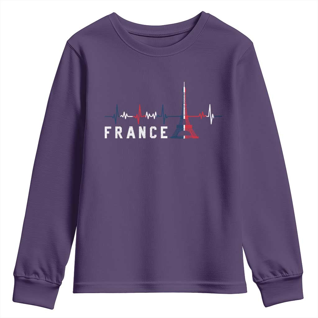 France Paris Heartbeat French Flag Eiffel Tower Souvenir Gift Youth Sweatshirt