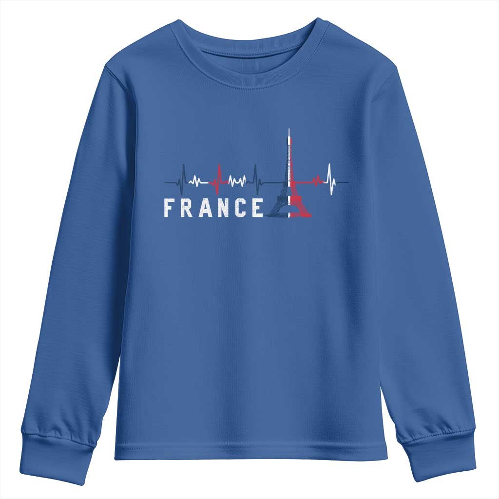 France Paris Heartbeat French Flag Eiffel Tower Souvenir Gift Youth Sweatshirt