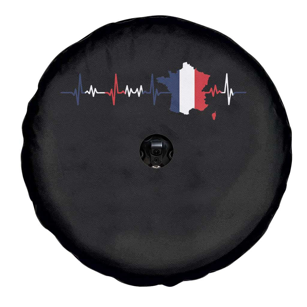 France Heartbeat EKG French Flag Map Spare Tire Cover