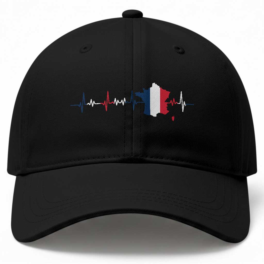 France Heartbeat EKG French Flag Map Baseball Cap