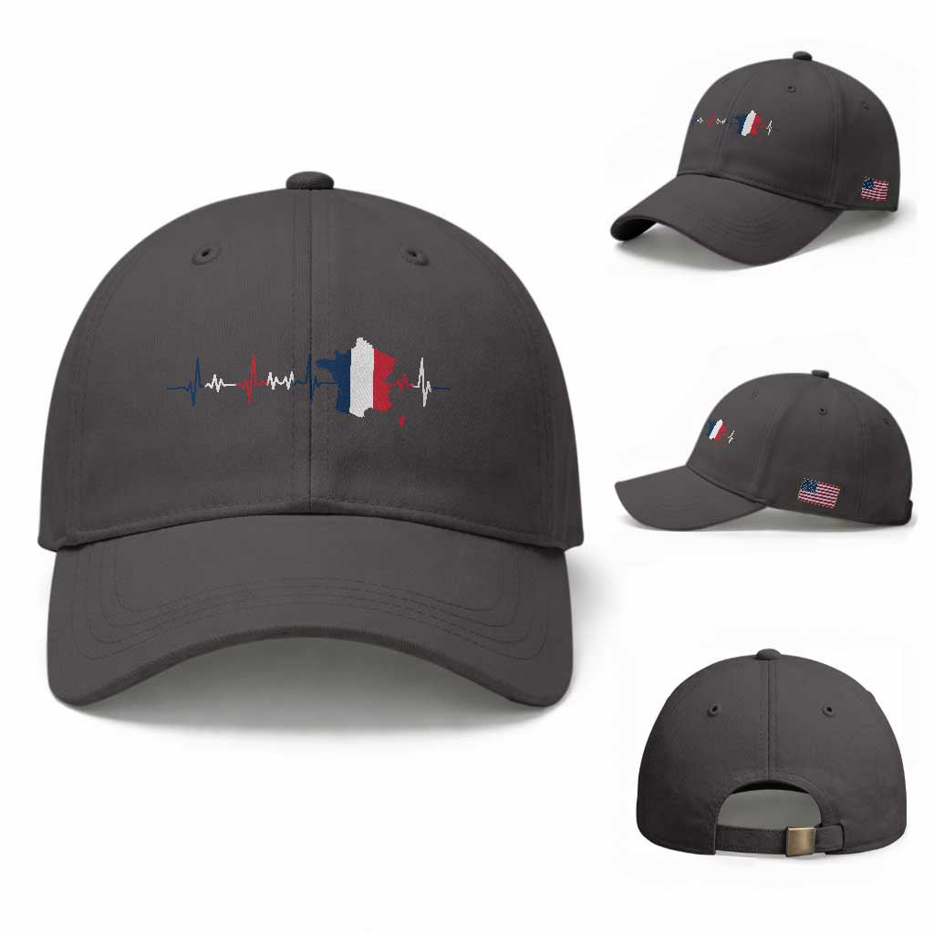 France Heartbeat EKG French Flag Map Baseball Cap