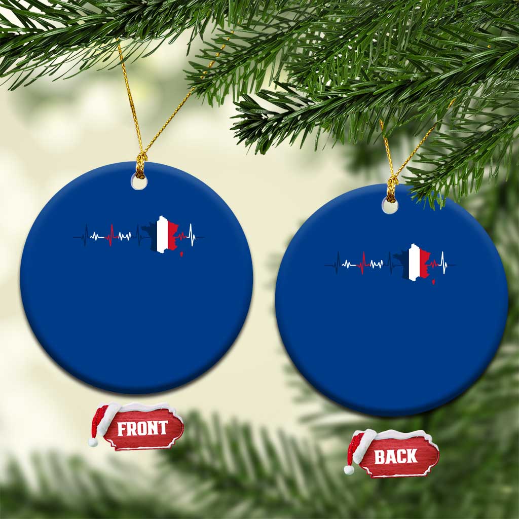 France Heartbeat EKG French Flag Map Ceramic Ornament