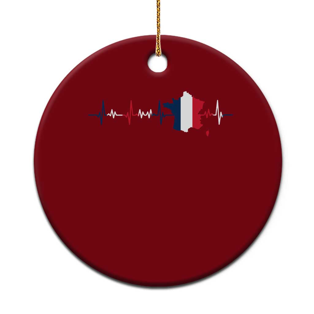 France Heartbeat EKG French Flag Map Ceramic Ornament