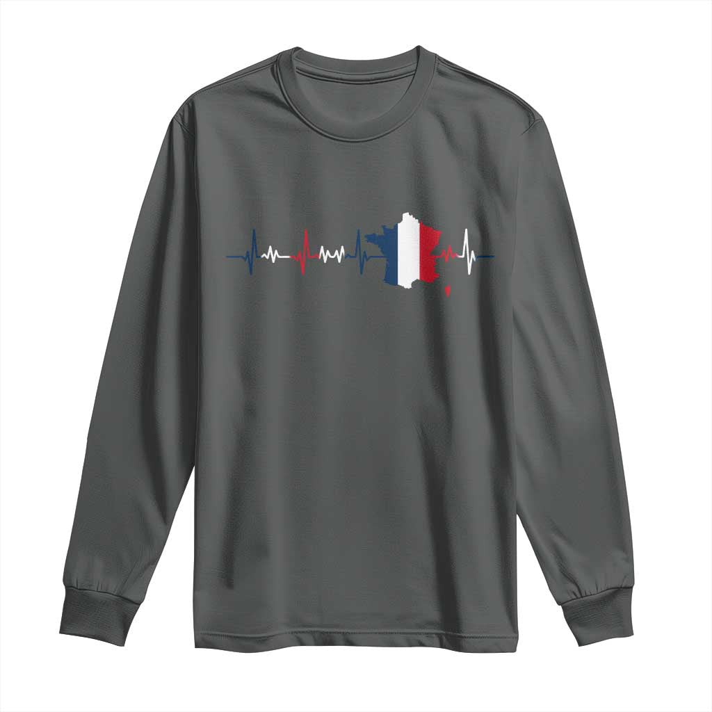 France Heartbeat EKG French Flag Map Long Sleeve Shirt
