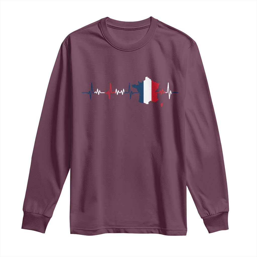 France Heartbeat EKG French Flag Map Long Sleeve Shirt
