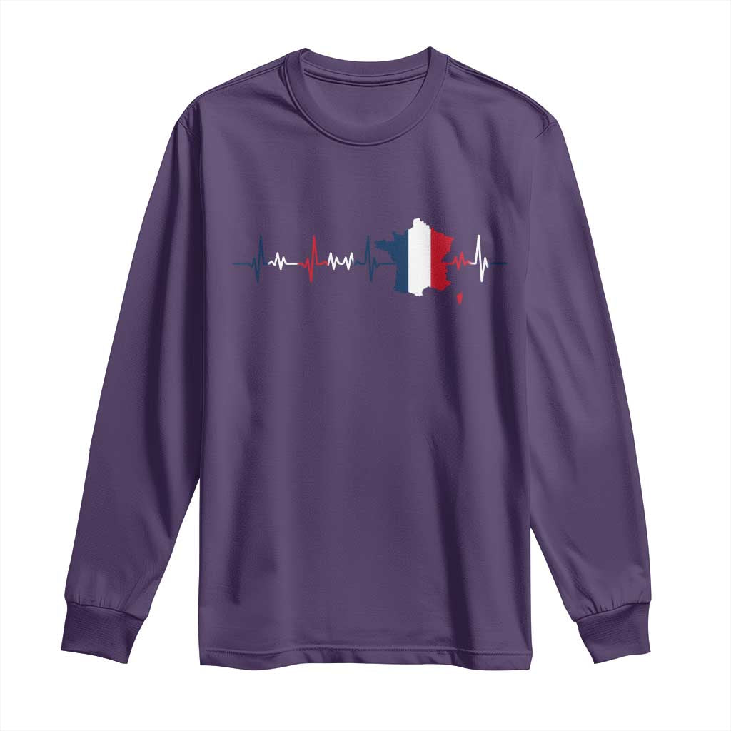 France Heartbeat EKG French Flag Map Long Sleeve Shirt