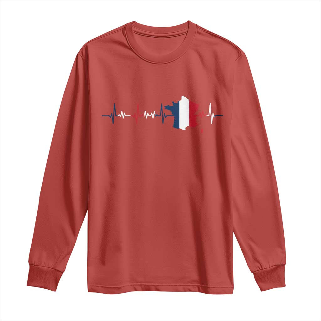 France Heartbeat EKG French Flag Map Long Sleeve Shirt