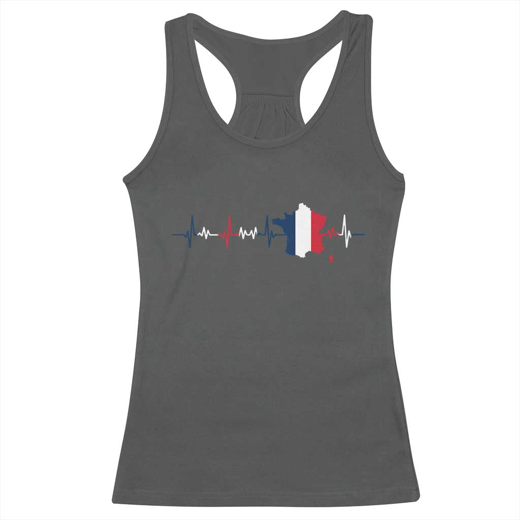 France Heartbeat EKG French Flag Map Racerback Tank Top
