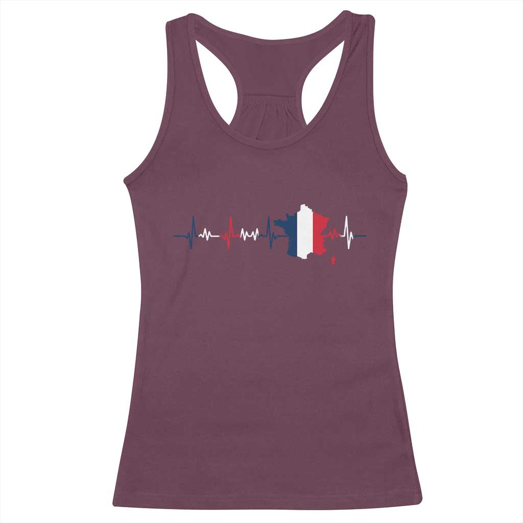 France Heartbeat EKG French Flag Map Racerback Tank Top