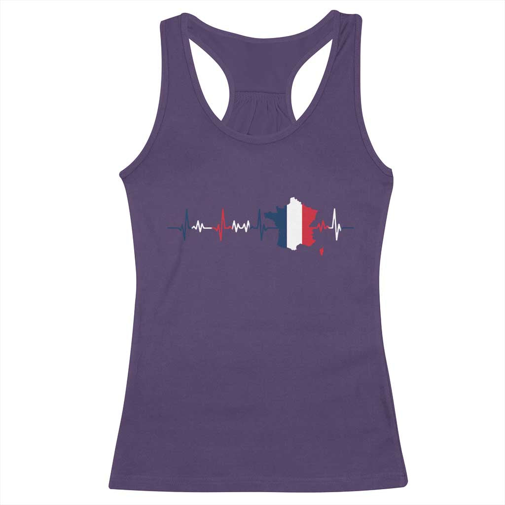 France Heartbeat EKG French Flag Map Racerback Tank Top