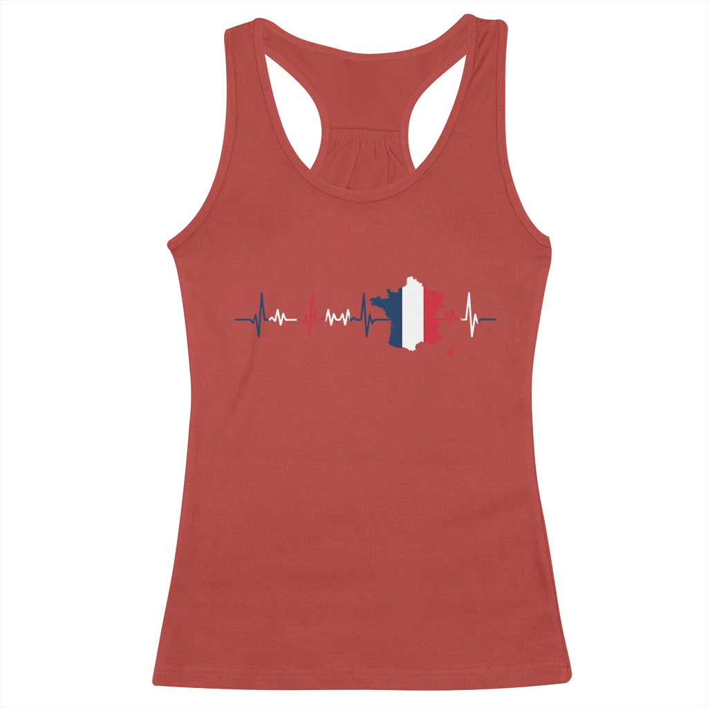 France Heartbeat EKG French Flag Map Racerback Tank Top