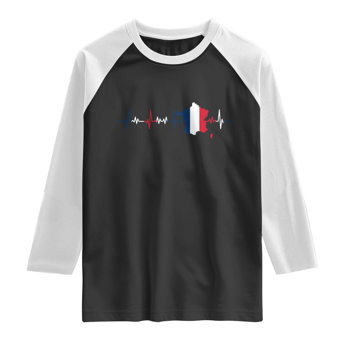 France Heartbeat EKG French Flag Map Raglan Shirt