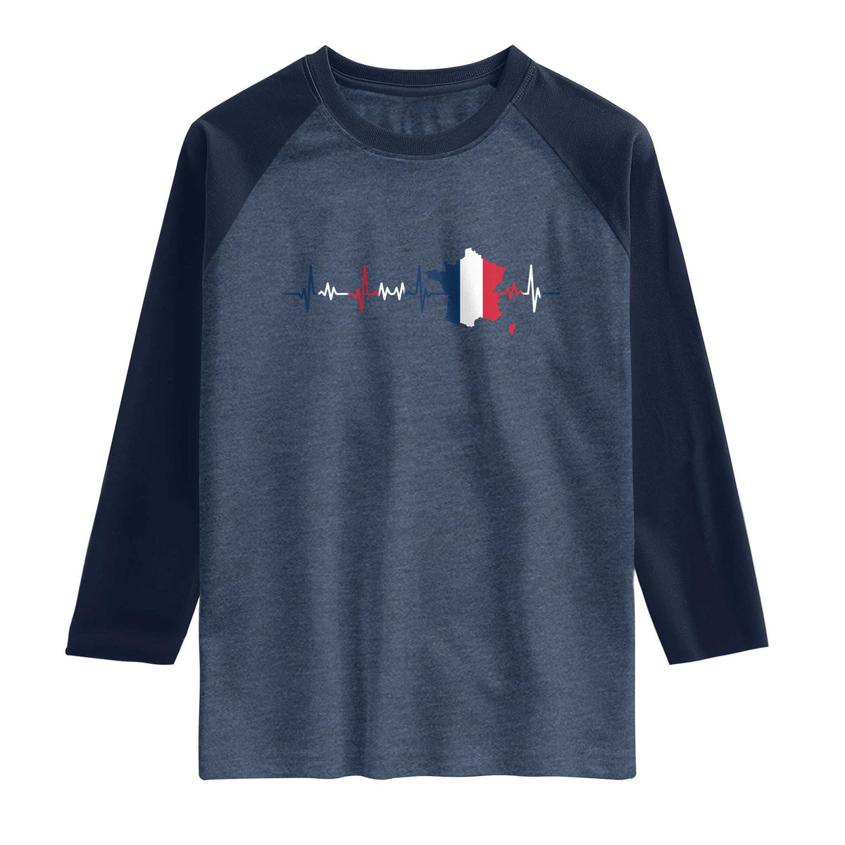 France Heartbeat EKG French Flag Map Raglan Shirt
