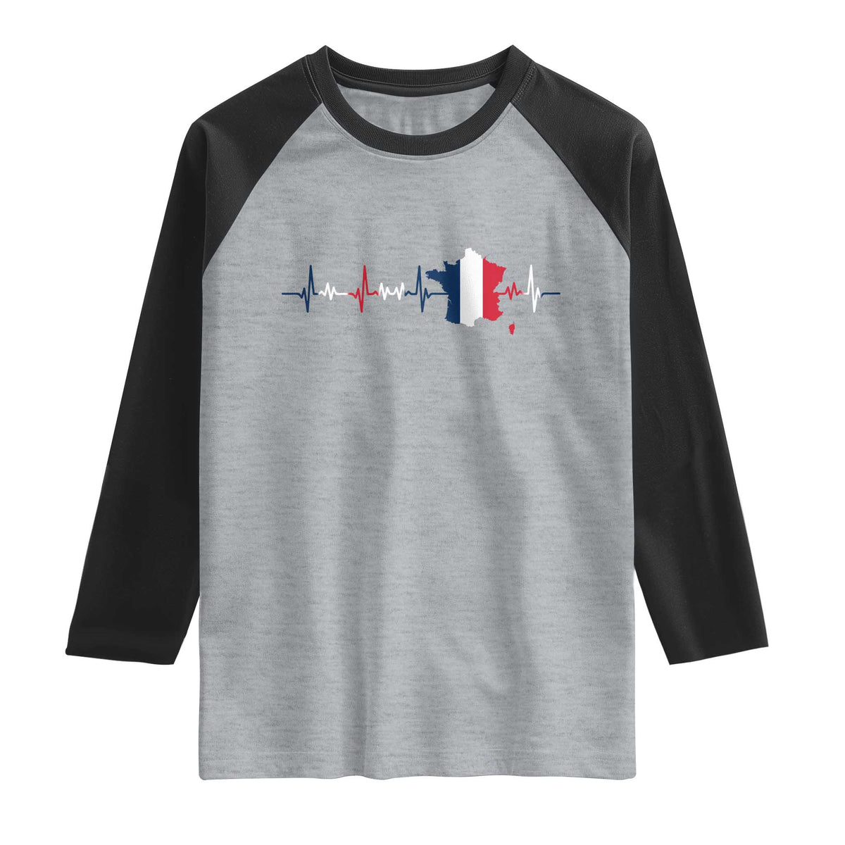 France Heartbeat EKG French Flag Map Raglan Shirt