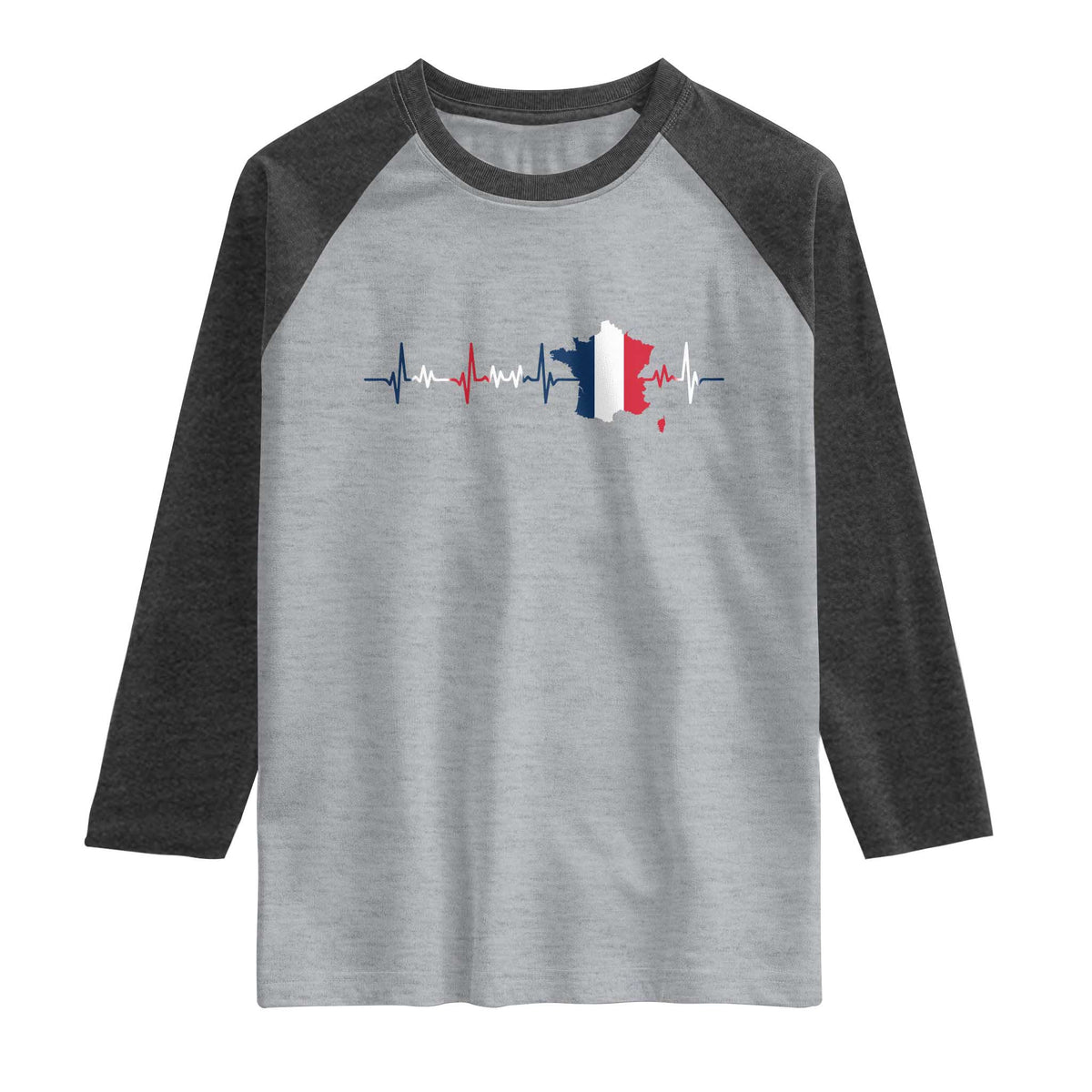 France Heartbeat EKG French Flag Map Raglan Shirt
