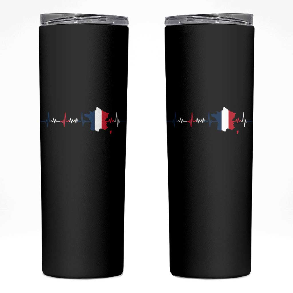 France Heartbeat EKG French Flag Map Skinny Tumbler
