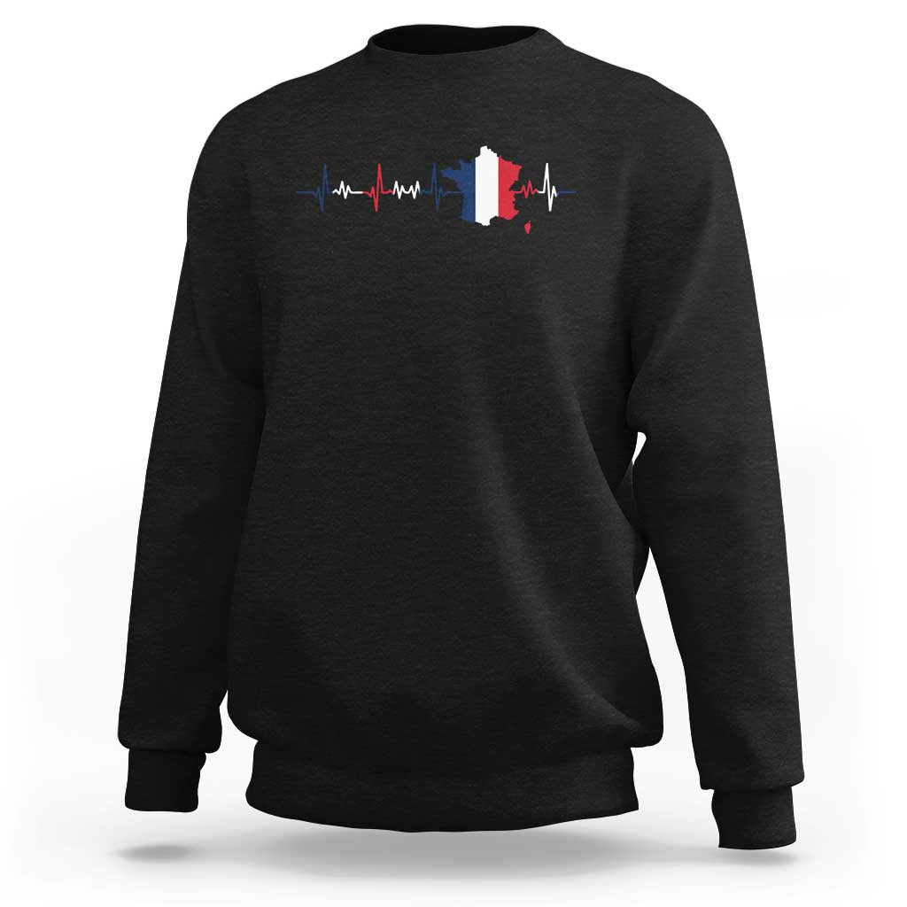 France Heartbeat EKG French Flag Map Sweatshirt