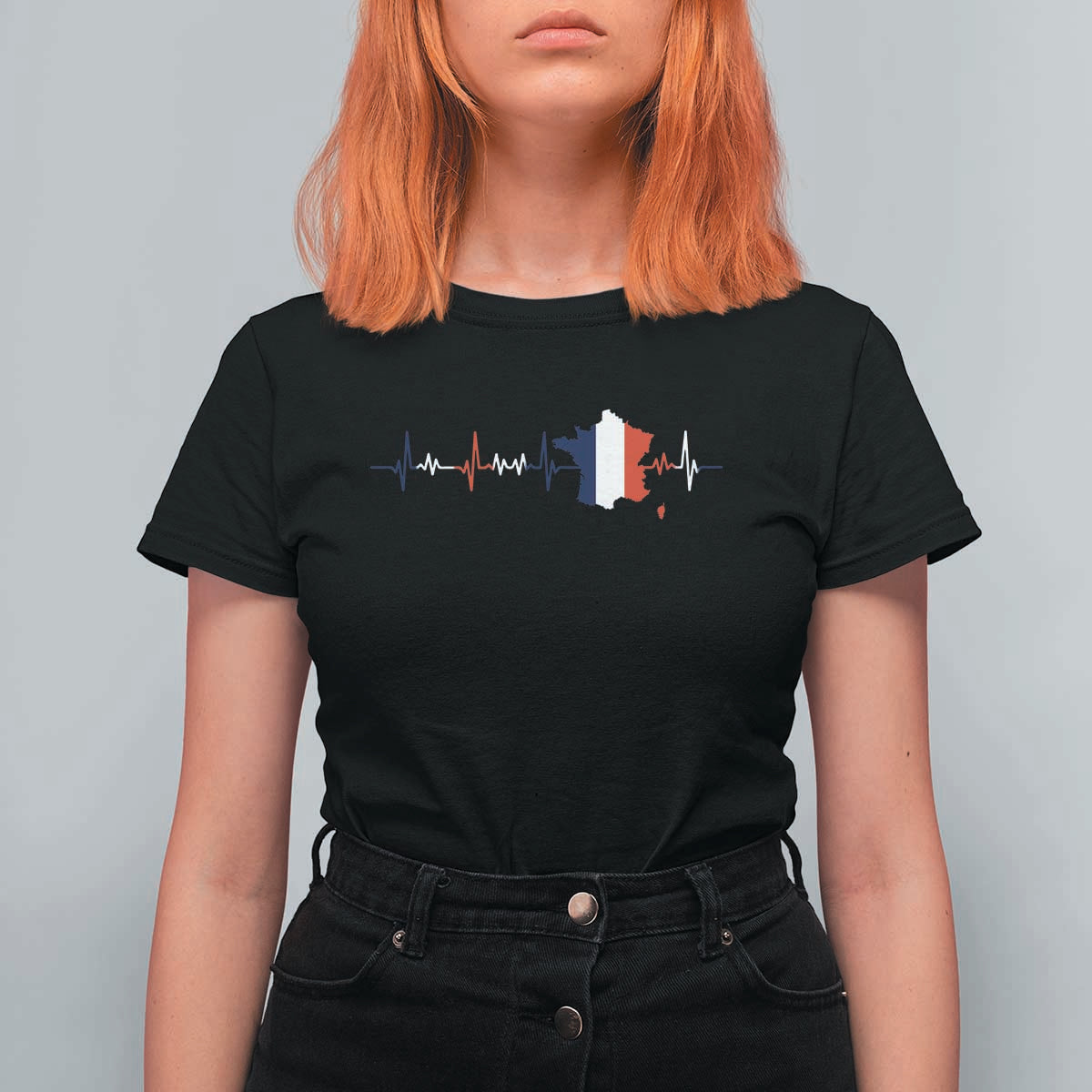 France Heartbeat EKG French Flag Map T Shirt For Women