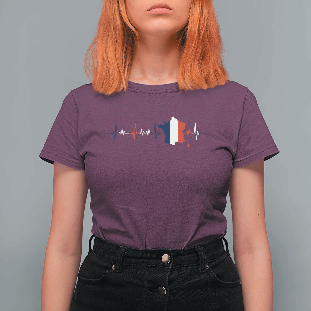 France Heartbeat EKG French Flag Map T Shirt For Women