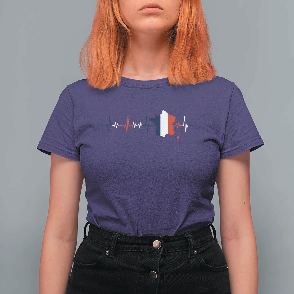 France Heartbeat EKG French Flag Map T Shirt For Women