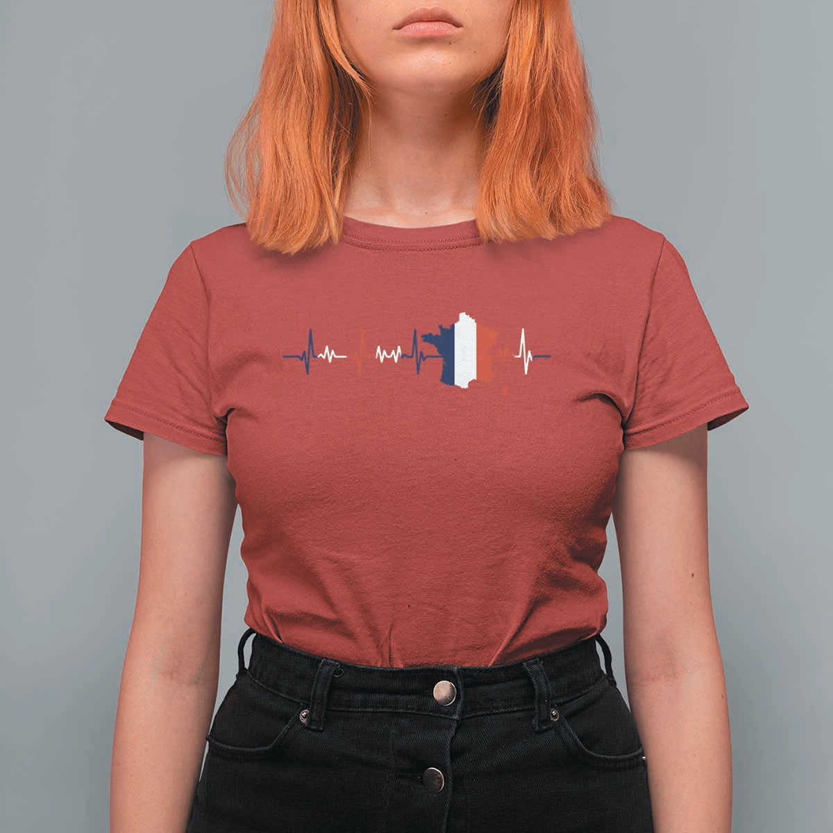 France Heartbeat EKG French Flag Map T Shirt For Women