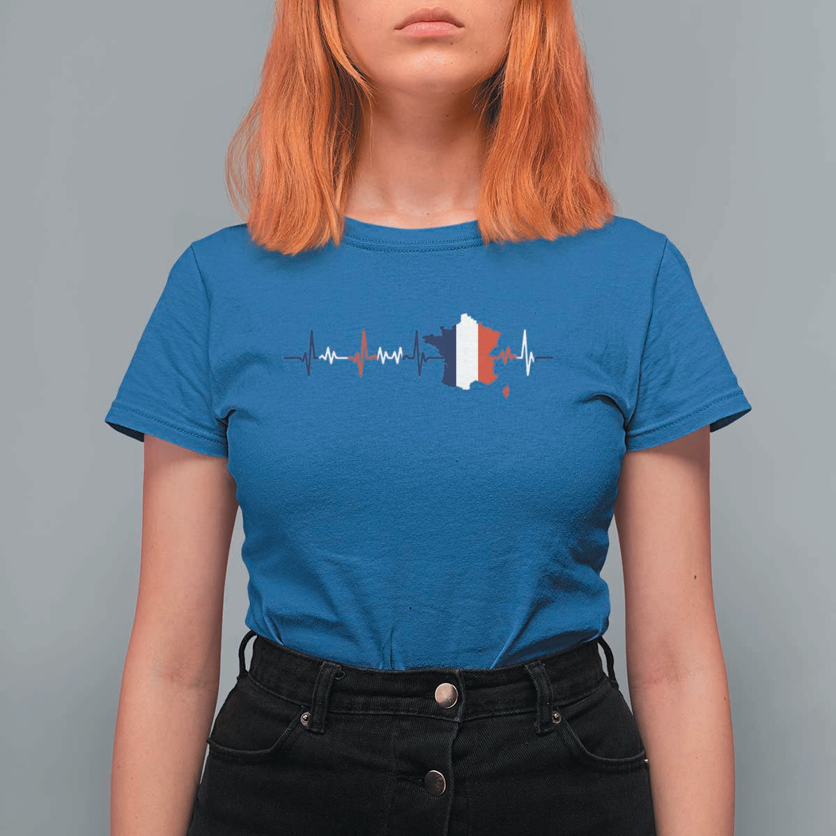 France Heartbeat EKG French Flag Map T Shirt For Women