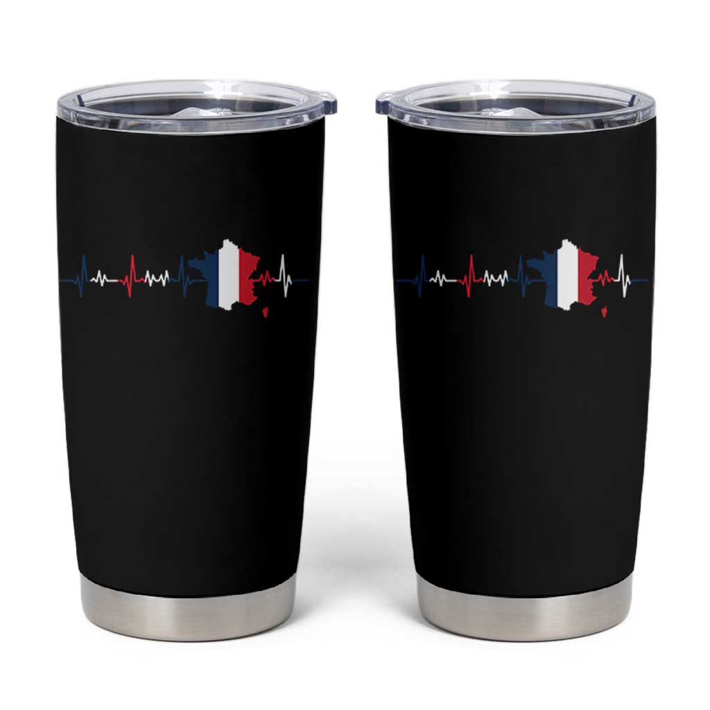France Heartbeat EKG French Flag Map Tumbler Cup