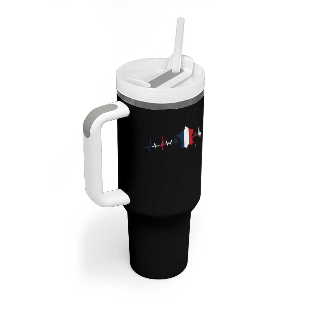 France Heartbeat EKG French Flag Map Tumbler With Handle