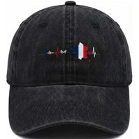 France Heartbeat EKG French Flag Map Washed Cotton Baseball Cap