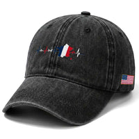 France Heartbeat EKG French Flag Map Washed Cotton Baseball Cap