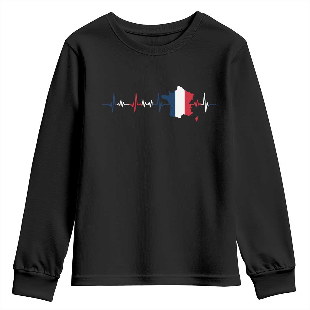 France Heartbeat EKG French Flag Map Youth Sweatshirt