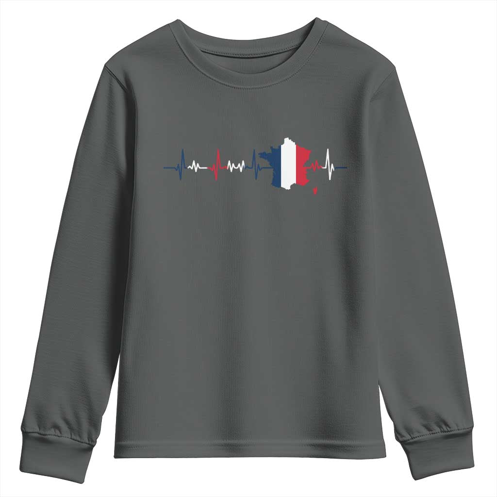 France Heartbeat EKG French Flag Map Youth Sweatshirt