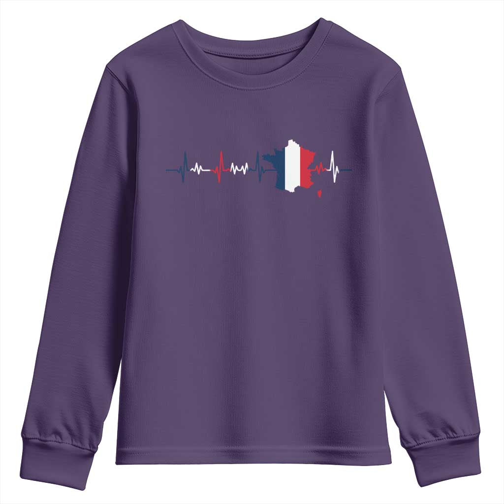 France Heartbeat EKG French Flag Map Youth Sweatshirt