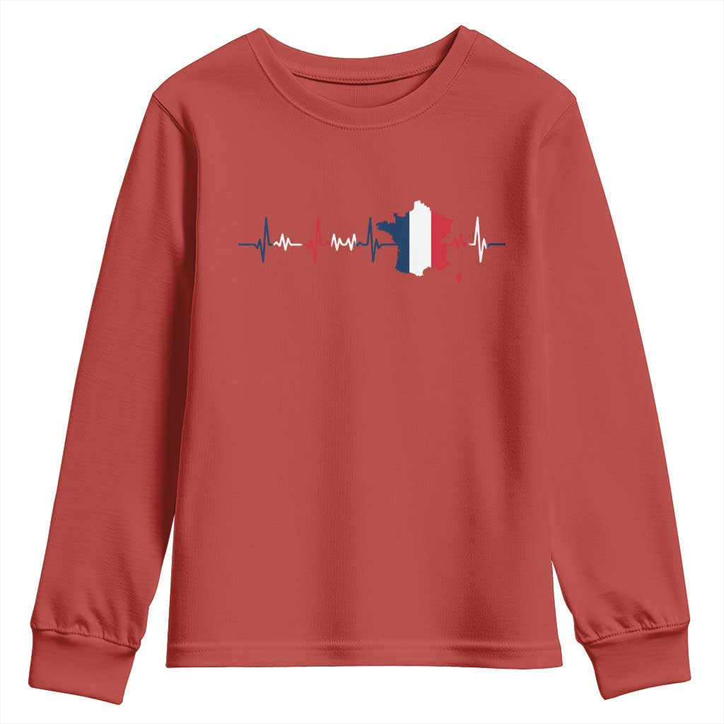 France Heartbeat EKG French Flag Map Youth Sweatshirt