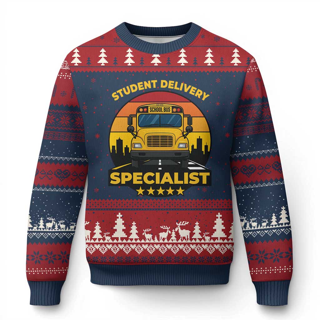 School Bus Driver Ugly Christmas Sweater Student Delivery Specialist - Wonder Print Shop