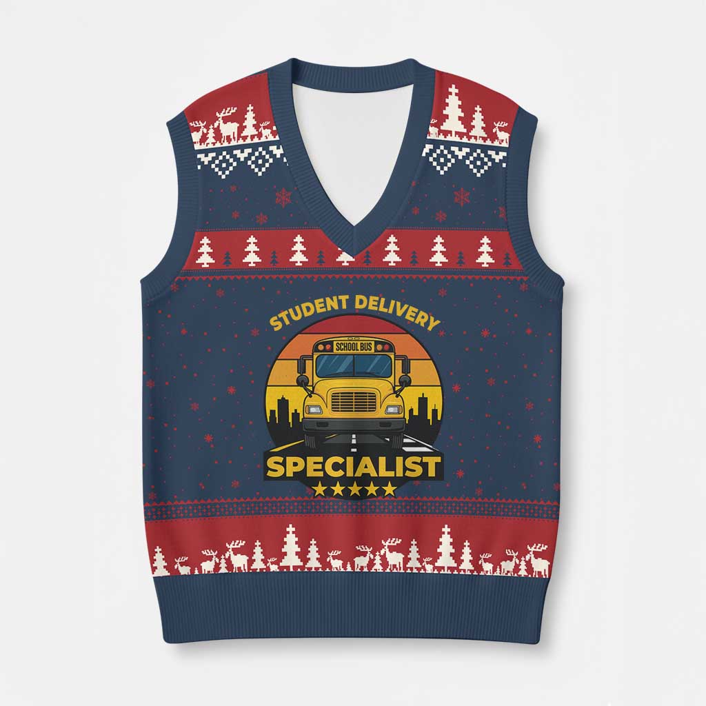 School Bus Driver V-Neck Knit Sweater Vest Student Delivery Specialist - Wonder Print Shop