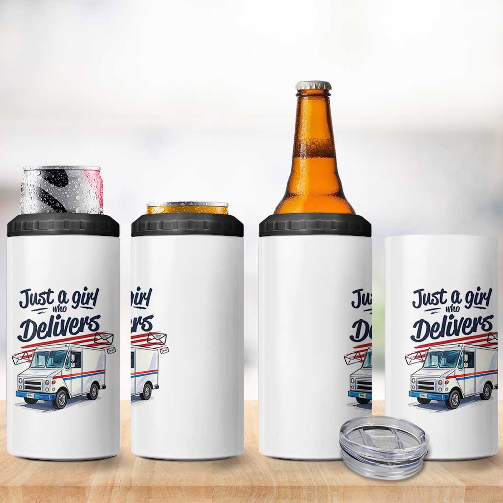 Funny Postal Worker 4 in 1 Can Cooler Tumbler Just A Girl Who Delivers - Wonder Print Shop